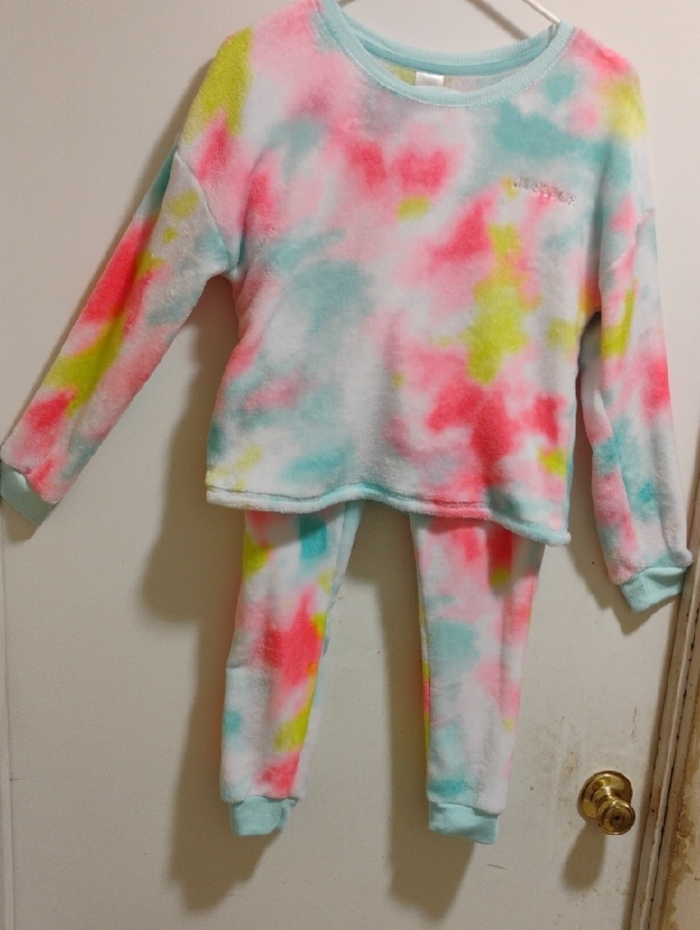 Justice Sleep Girls Pajama Set - Pink Logo on Pastel Tie-Dye